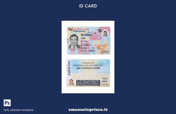 modello di carta d'identità USA Maryland in stile verificato